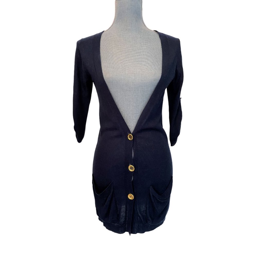 Line Cashmere Blend Long Cardigan Sweater Navy Blue S